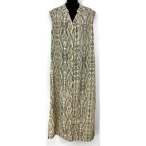 Bar III Women Shift Dress Size Large L Snakeskin Cap Sleeve Button Up Side Slit